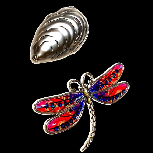 2 Ganz Colorized Silver Charms Dragonfly and Shell Engraved Messages On Back NEW - Picture 1 of 12